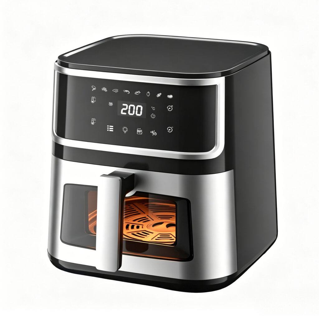8L 8-in-1 Stainless Steel Air Fryer, New Upgraded Design, Digital Touch Screen, Oil-Free Electric Cooker for Home Use