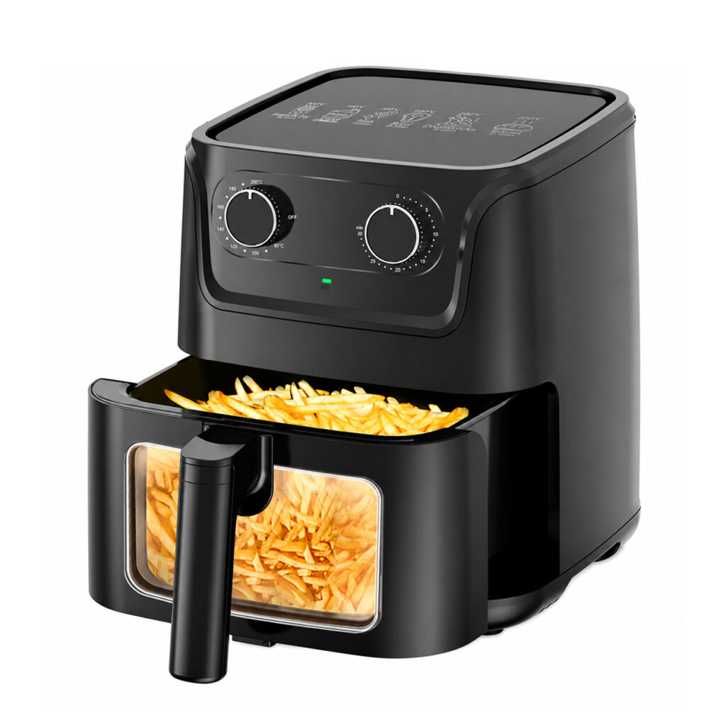 High Quality 6L Large Capacity Mechanical Air Fryer with Viewing Window, Non-Stick Oil-Free Electric Oven Kitchen Appliance